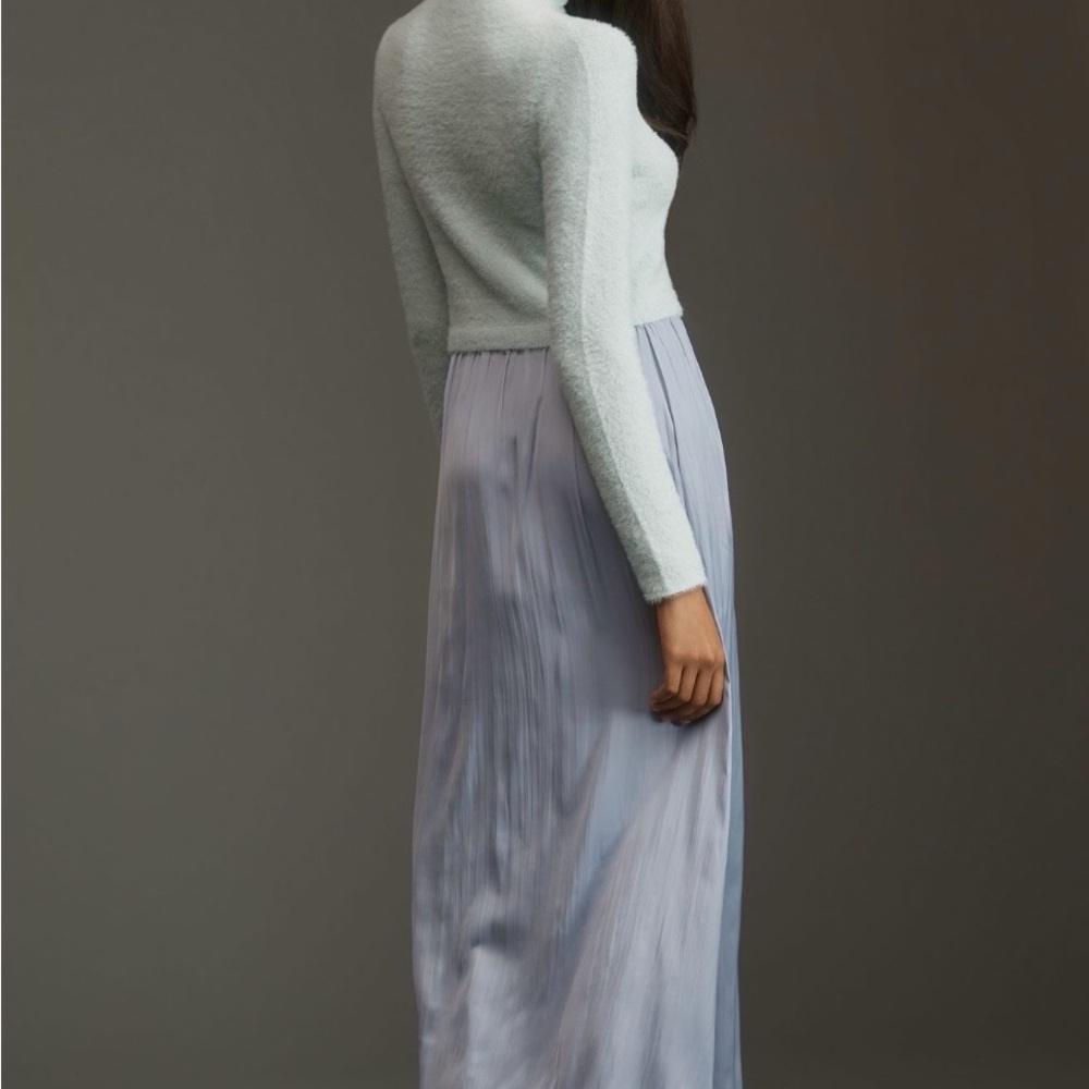 Anthropologie Thea Long-Sleeve Eyelash Twofer Sweater Dress in Sky - Picture 2 of 5